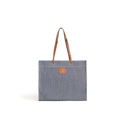 CELINE SQUARED CABAS CELINE IN STRIPED TEXTILE AND CALFSKIN 192802CHD.07AT (45*35*15cm)